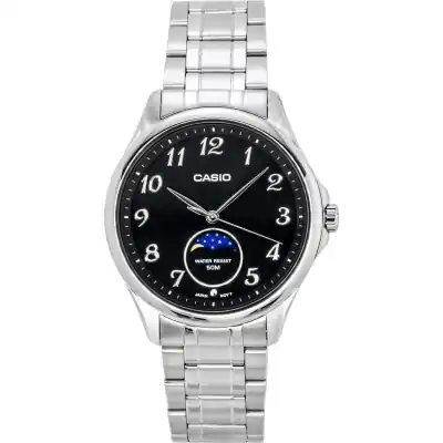 Casio Standard Analog Moon Phase Stainless Steel Black Dial Quartz MTP-M110D-1AV Men's Watch