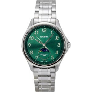 Casio Standard Analog Moon Phase Stainless Steel Green Dial Quartz MTP-M110D-3AV Men's Watch