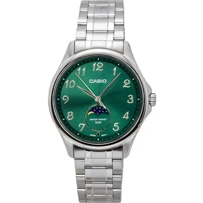 Casio Standard Analog Moon Phase Stainless Steel Green Dial Quartz MTP-M110D-3AV Men's Watch