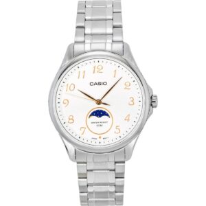 Casio Standard Analog Moon Phase Stainless Steel White Dial Quartz MTP-M110D-7AV Men's Watch