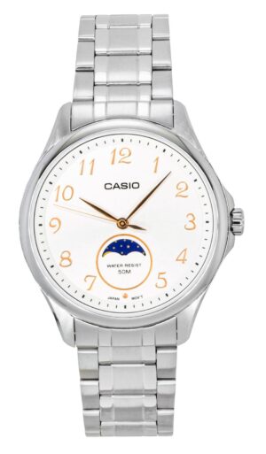 Casio Standard Analog Moon Phase Stainless Steel White Dial Quartz MTP-M110D-7AV Men's Watch
