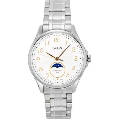 Casio Standard Analog Moon Phase Stainless Steel White Dial Quartz MTP-M110D-7AV Men's Watch
