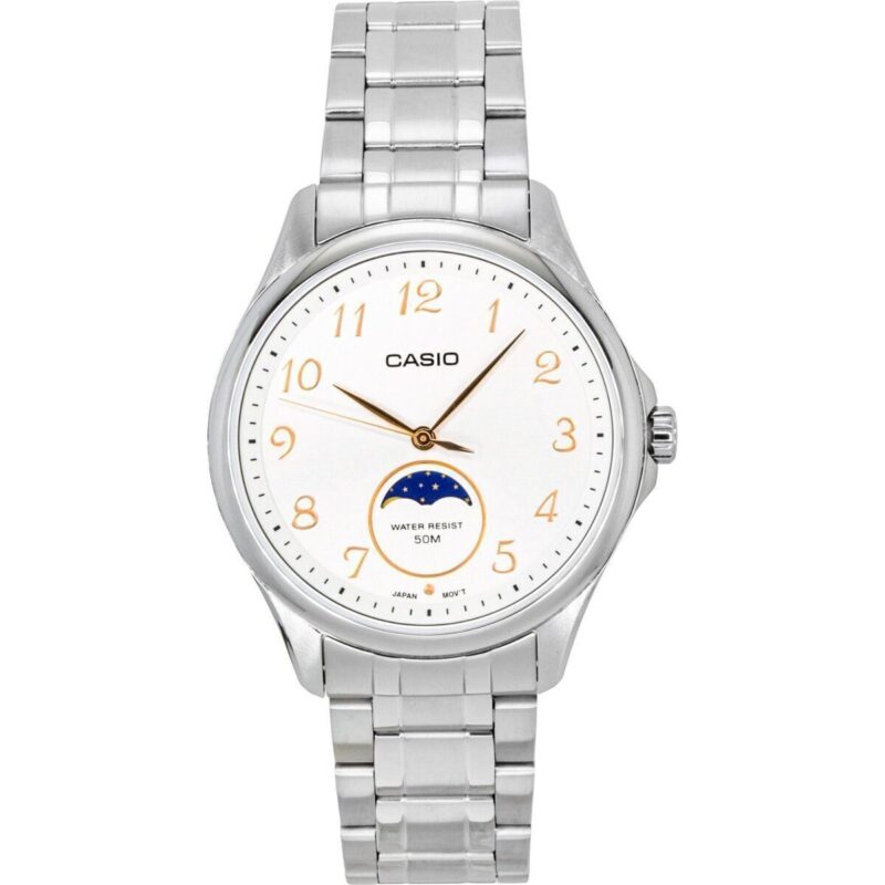 Casio Standard Analog Moon Phase Stainless Steel White Dial Quartz MTP-M110D-7AV Men's Watch