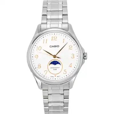 Casio Standard Analog Moon Phase Stainless Steel White Dial Quartz MTP-M110D-7AV Men's Watch