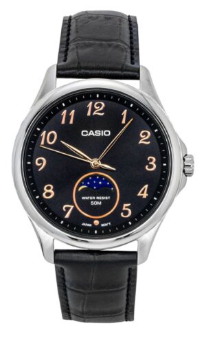 Casio Standard Analog Moon Phase Leather Strap Black Dial Quartz MTP-M110L-1AV Men's Watch