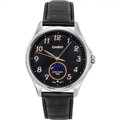 Casio Standard Analog Moon Phase Leather Strap Black Dial Quartz MTP-M110L-1AV Men's Watch