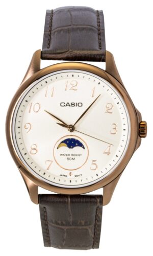 Casio Standard Analog Moon Phase Leather Strap Ivory Dial Quartz MTP-M110RL-5AV Men's Watch