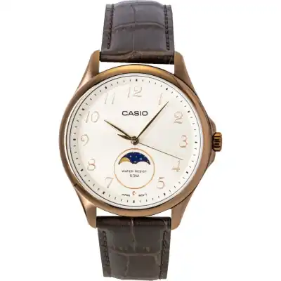 Casio Standard Analog Moon Phase Leather Strap Ivory Dial Quartz MTP-M110RL-5AV Men's Watch