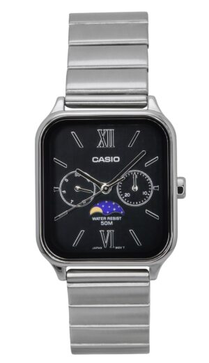 Casio Standard Analog Moon Phase Stainless Steel Black Dial Quartz MTP-M305D-1A2V Men's Watch