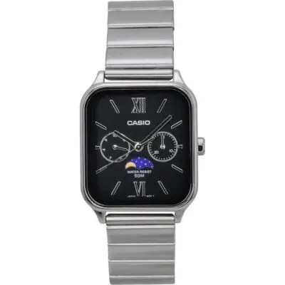 Casio Standard Analog Moon Phase Stainless Steel Black Dial Quartz MTP-M305D-1A2V Men's Watch