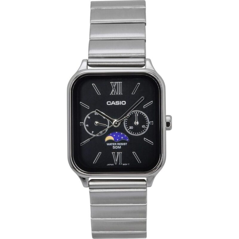 Casio Standard Analog Moon Phase Stainless Steel Black Dial Quartz MTP-M305D-1A2V Men's Watch Casio Standard Analog Moon Phase Stainless Steel Black Dial Quartz MTP-M305D-1A2V Men's Watch
