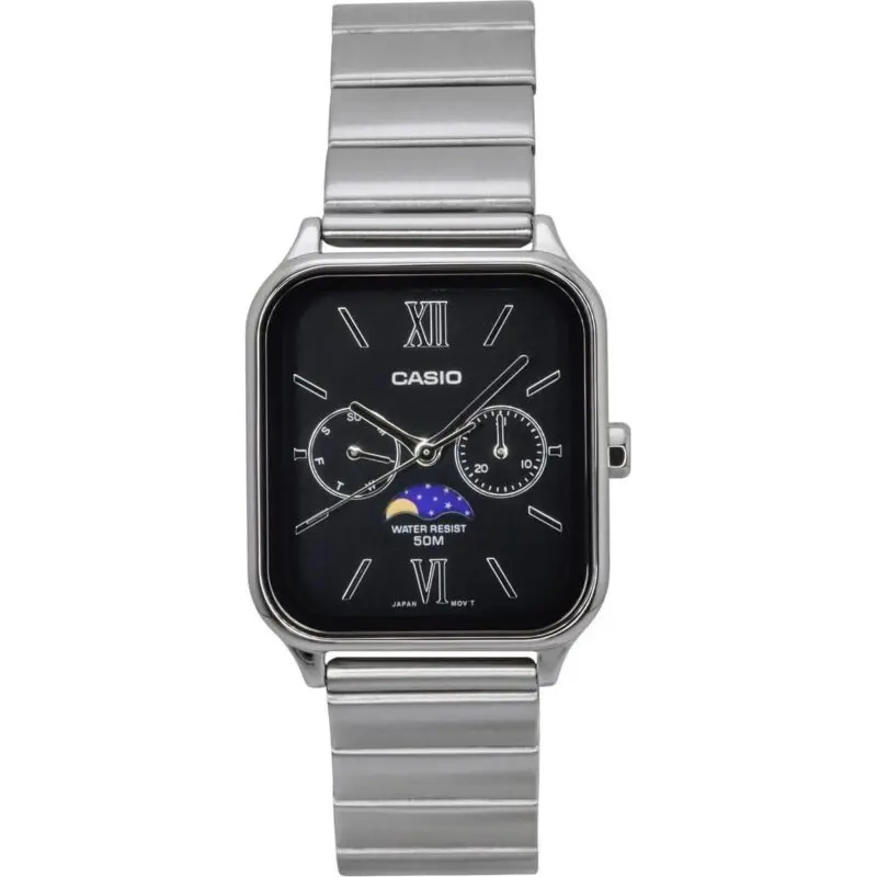 Casio Standard Analog Moon Phase Stainless Steel Black Dial Quartz MTP-M305D-1A2V Men's Watch