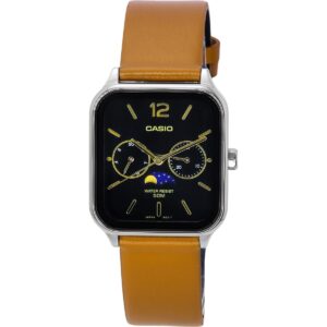 Casio Standard Analog Moon Phase Leather Strap Black Dial Quartz MTP-M305L-1A Men's Watch