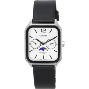 Casio Standard Analog Moon Phase Leather Strap White Dial Quartz MTP-M305L-7A Men's Watch