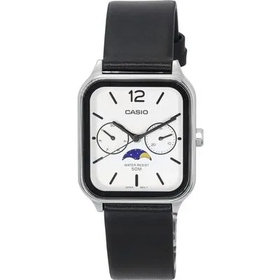 Casio Standard Analog Moon Phase Leather Strap White Dial Quartz MTP-M305L-7A Men's Watch