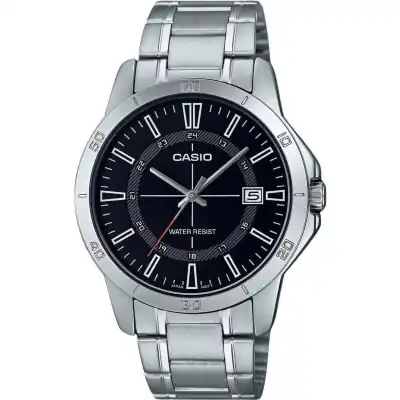 Casio Standard Analog Stainless Steel Black Dial Quartz MTP-V004D-1C Men's Watch