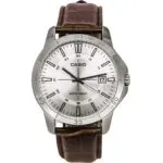 Casio Standard Analog Brown Leather Strap Silver Dial Quartz MTP-V004L-7C Men's Watch