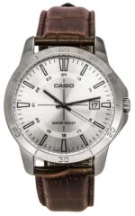 Casio Standard Analog Brown Leather Strap Silver Dial Quartz MTP-V004L-7C Men's Watch