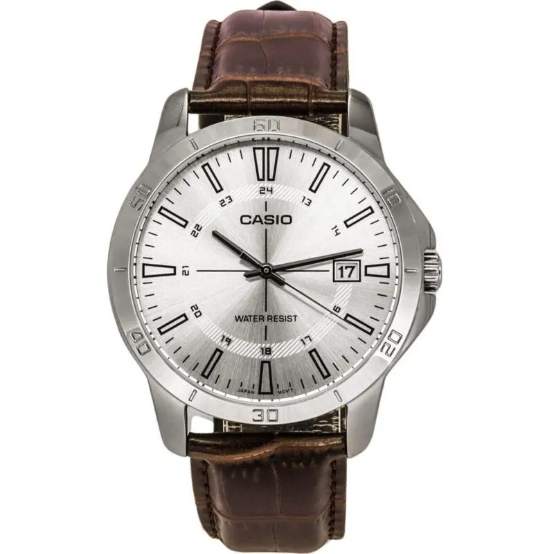 Casio Standard Analog Brown Leather Strap Silver Dial Quartz MTP-V004L-7C Men's Watch