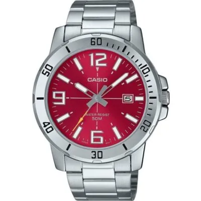 Casio Standard Analog Stainless Steel Red Dial Quartz MTP-VD01D-4BV Men's Watch