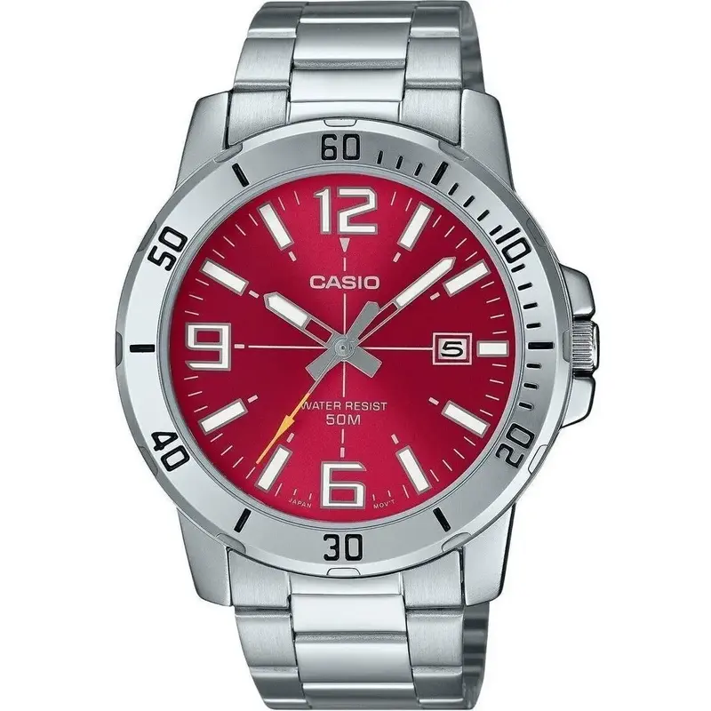 Casio Standard Analog Stainless Steel Red Dial Quartz MTP-VD01D-4BV Men's Watch