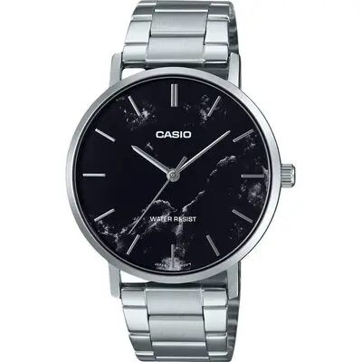 Casio Standard Analog Stainless Steel Marble Inspired Black Dial Quartz MTP-VT01DM-1A Men's Watch