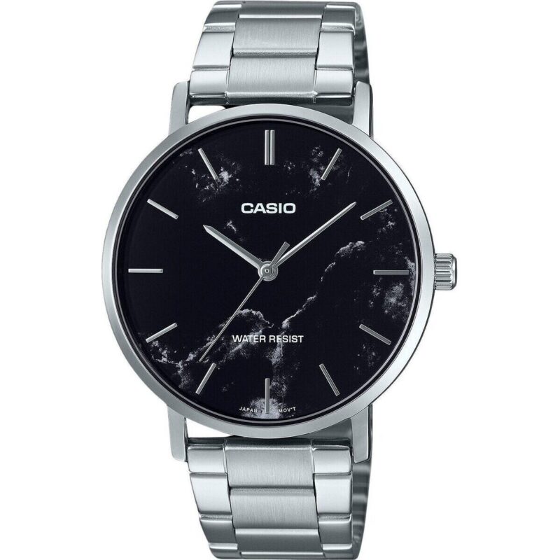 Casio Standard Analog Stainless Steel Marble Inspired Black Dial Quartz MTP-VT01DM-1A Men's Watch Casio Standard Analog Stainless Steel Marble Inspired Black Dial Quartz MTP-VT01DM-1A Men's Watch