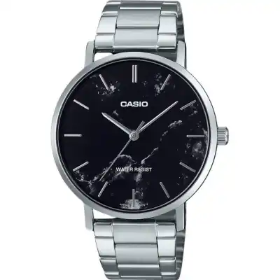 Casio Standard Analog Stainless Steel Marble Inspired Black Dial Quartz MTP-VT01DM-1A Men's Watch