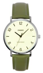 Casio Standard Analog Green Leather Strap White Dial Quartz MTP-VT03L-7B Men's Watch