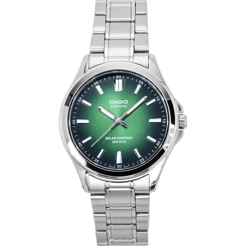 Casio Standard Analog Stainless Steel Green Dial Solar MTS-RS100D-3AV Men's Watch