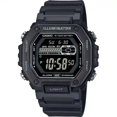 Casio Standard Digital Black Resin Strap Blue Dial Quartz MWD-110HB-1BV 100M Men's Watch