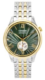 Citizen Two Tone Stainless Steel Open Heart Green Dial Automatic NH9134-83X Men's Watch