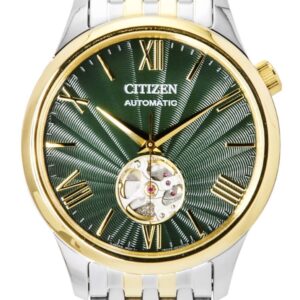 Citizen Two Tone Stainless Steel Open Heart Green Dial Automatic NH9134-83X Men's Watch