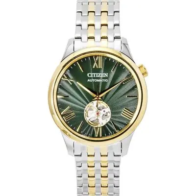 Citizen Two Tone Stainless Steel Open Heart Green Dial Automatic NH9134-83X Men's Watch