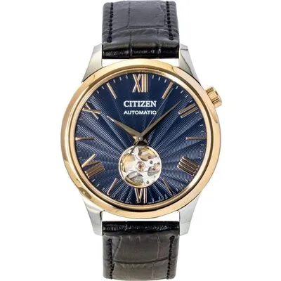 Citizen Leather Strap Open Heart Blue Dial Automatic Nh9136-02l Men's Watch