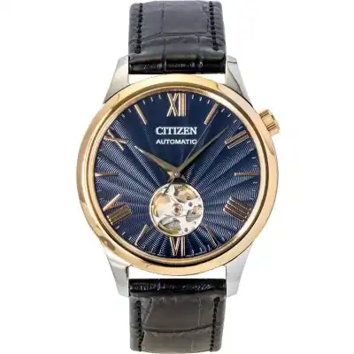 Citizen Leather Strap Open Heart Blue Dial Automatic NH9136-02L Men's Watch