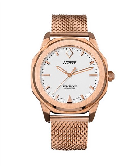 Nappey Renaissance Rose Gold And White Milanese Automatic NY41-BD2M-6B9A 200M Unisex Watch