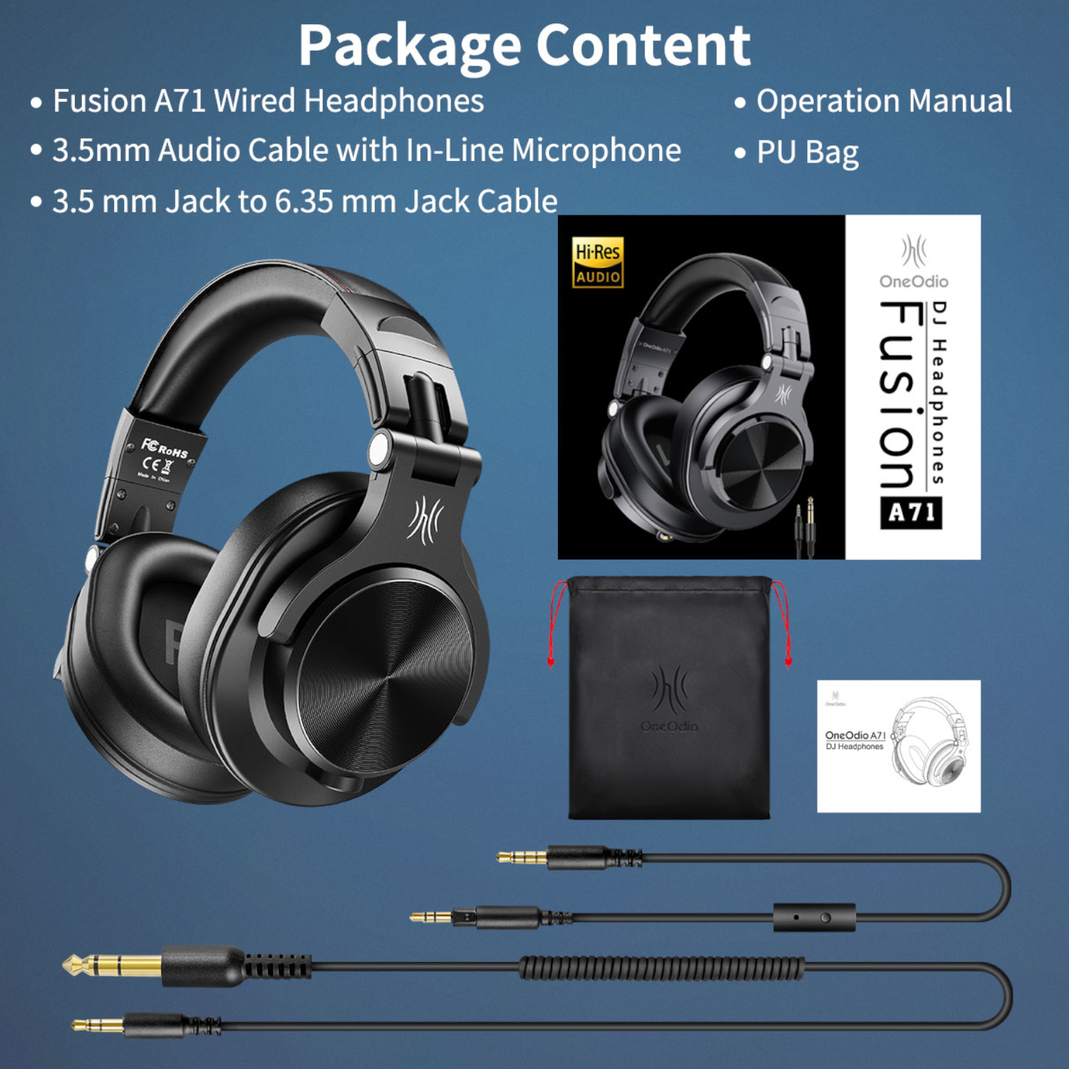 Oneodio Pro A71 Wired Headphones - Black 5 Oneodio Pro A71 Wired Headphones - Black - Image 5