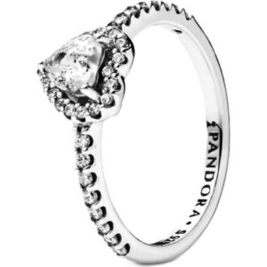 Pandora Elevated Heart Ring With Clear Cubic Zirconia P-198421C01-54 For Women