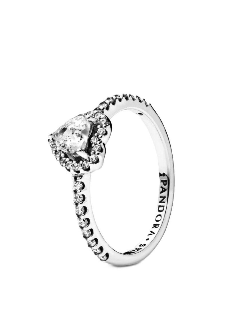 Pandora Elevated Heart Ring With Clear Cubic Zirconia P-198421C01-54 For Women