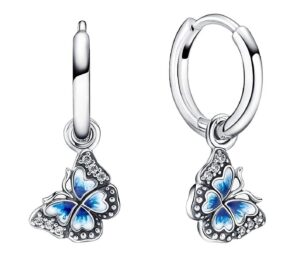 Pandora Blue Butterfly Hoop Earrings Sterling Silver 290778C01 For Women
