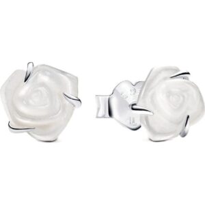 Pandora White Rose In Bloom Stud Earring With White Bioresin P-293209C01 For Women