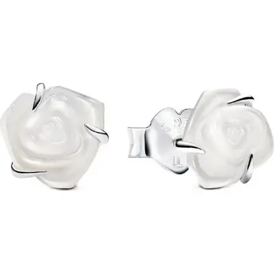 Pandora White Rose In Bloom Stud Earring With White Bioresin P-293209C01 For Women