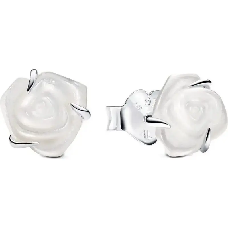 Pandora White Rose In Bloom Stud Earring With White Bioresin P-293209C01 For Women Pandora White Rose In Bloom Stud Earring With White Bioresin P-293209C01 For Women