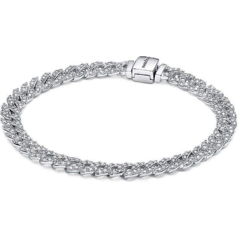 Pandora Timeless Pave Cuban Chain Bracelet With Clear Cubic Zirconia P-593008C01-18 For Women