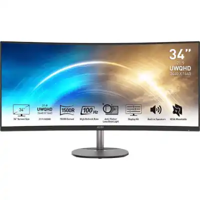 MSI PRO MP341CQ 34″ VA Ultrawide Curved Pro Monitor (1500R, 3440x1440, 1ms, 100Hz)