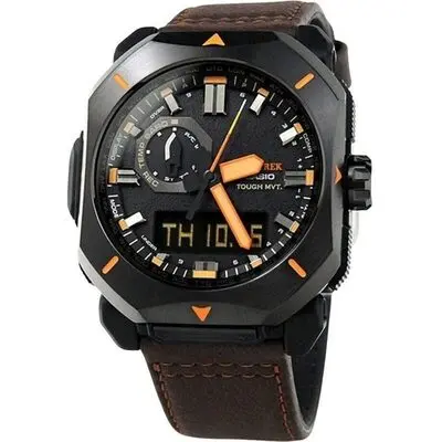Casio ProTrek Analog Digital Brown Leather Strap Grey Dial Tough Solar PRW-6900YL-5 100M Men's Watch