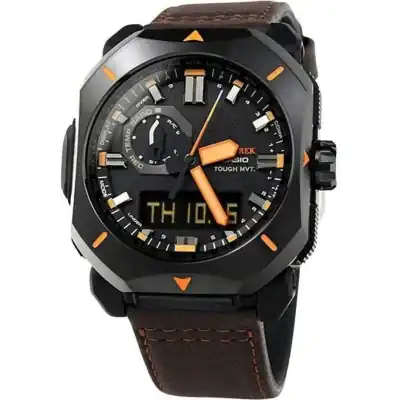 Casio ProTrek Analog Digital Brown Leather Strap Grey Dial Tough Solar PRW-6900YL-5 100M Men's Watch