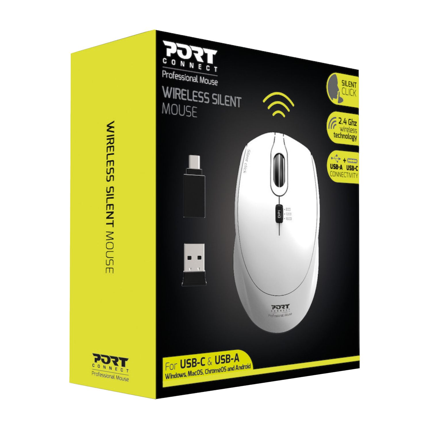 Port Connect Silent 1600DPI 3 Button Wireless Mouse - White - Image 4