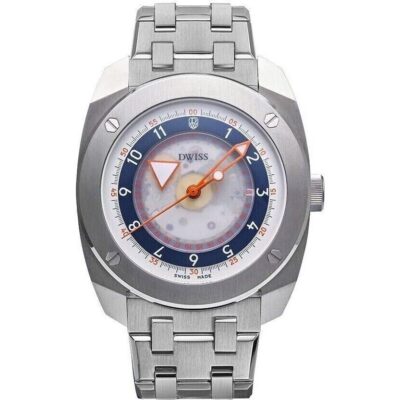 DWISS R2 Floating Hours Display Stainless Steel Blue And White Skeleton Dial Automatic R2-SL-BRACELET 100M Men's Watch